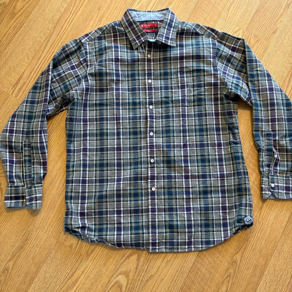 Men's Long Sleeve Collared Button Up Plaid Slim Fit Size XL Cremieux Shirt